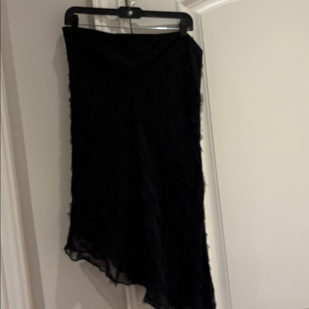 BCBGMaxAzria Black Silk Skirt asymmetrical with 3D effect